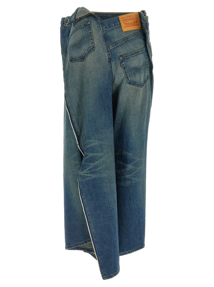 Junya Watanabe Asymmetric Stonewashed Denim Wide Leg Jeans