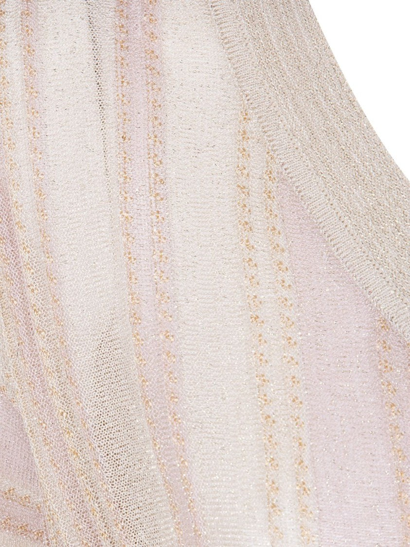 Blugirl Short-Sleeved V-Neck Sweater With Gold And Pink Stripes