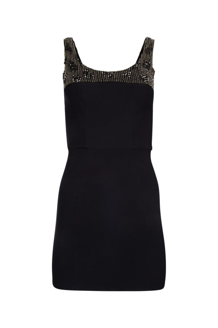 Elisabetta Franchi Fitted Black Mini Dress With Beaded Detailing