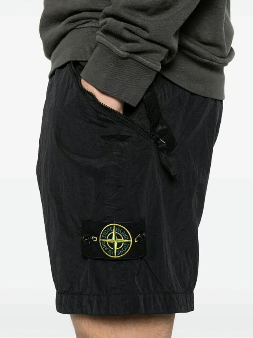 Stone Island Black Polyamide Shorts With Distinctive Patch Logo