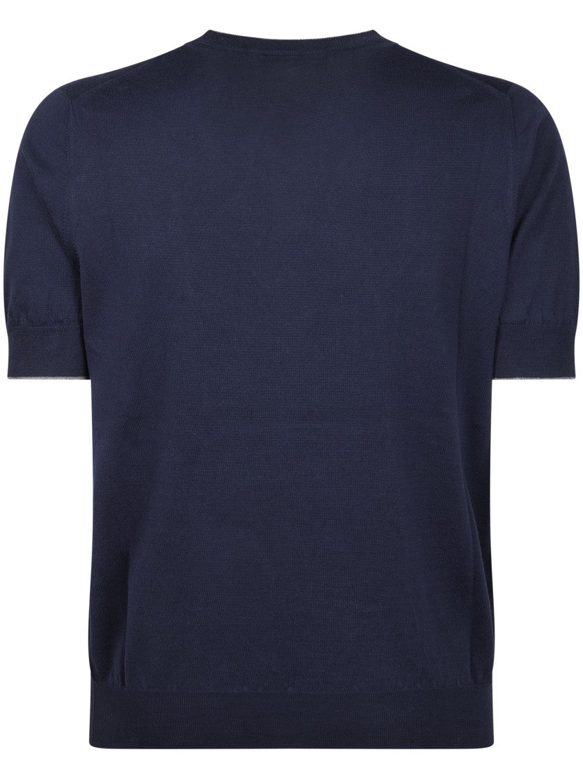 Brunello Cucinelli Short-Sleeved Deep Navy Knit Top