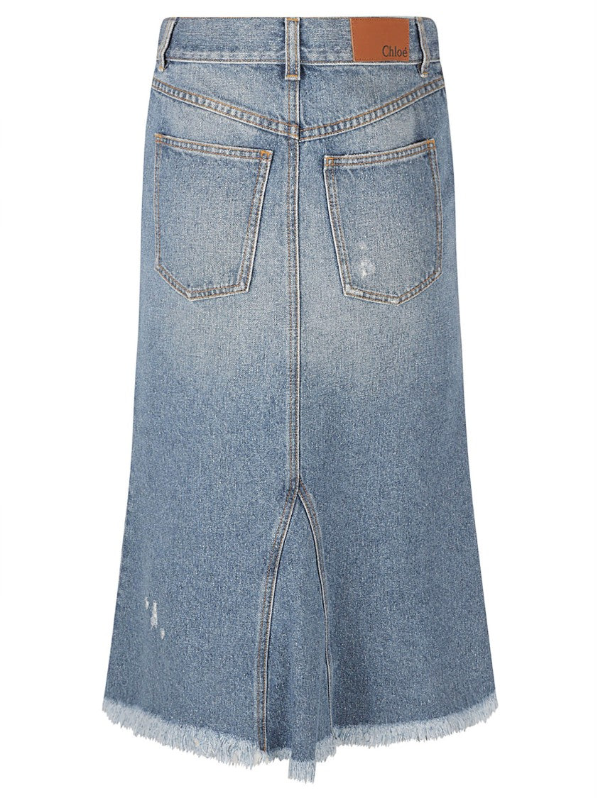 Chloé Asymmetrical Hem Denim Skirt