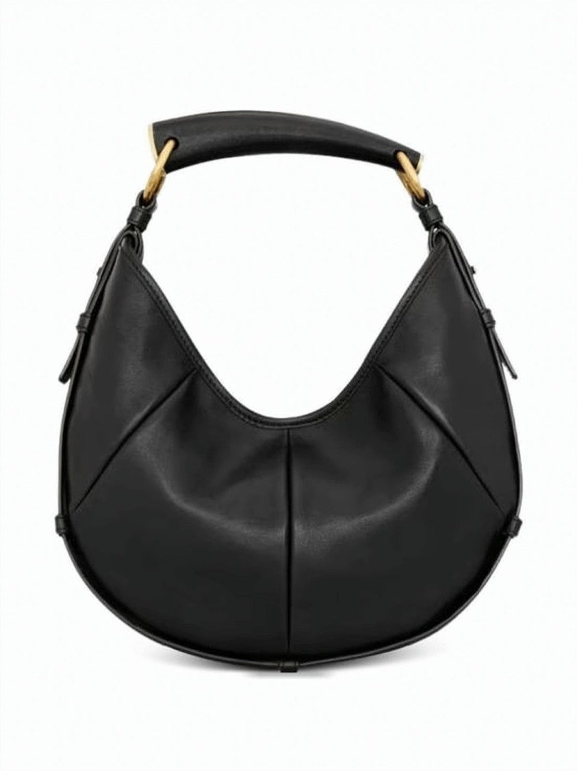 Saint Laurent Crescent-Shaped Calfskin Leather Shoulder Bag With Brass Hardware