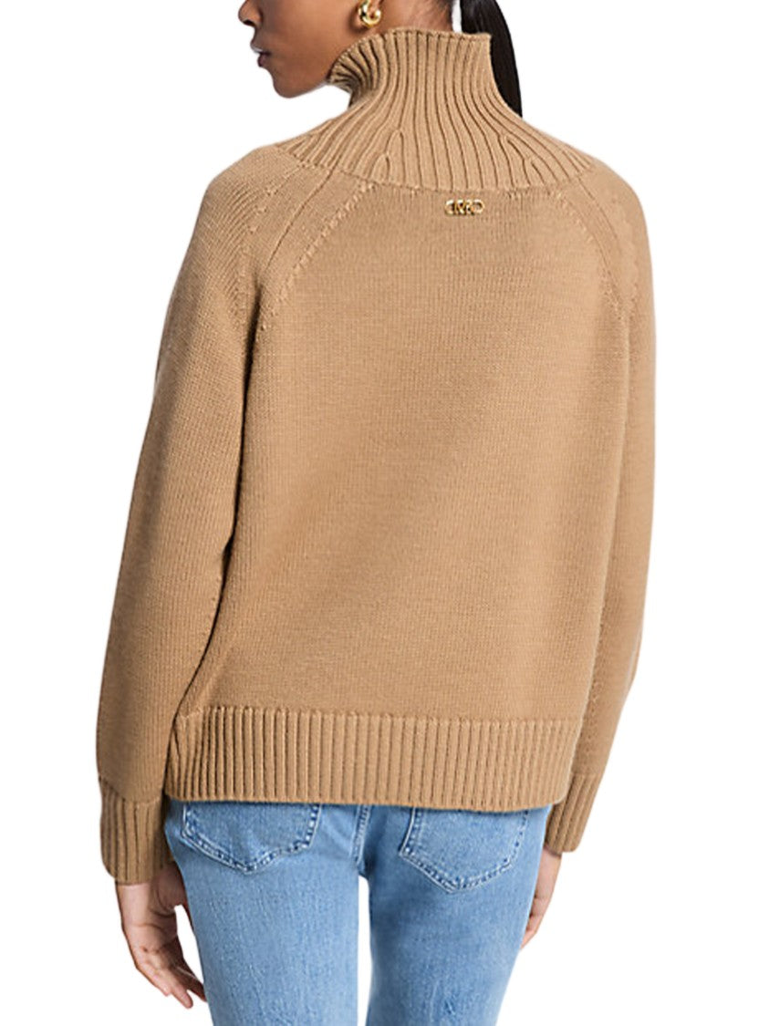 Michael Kors Neutral Merino Wool Turtleneck Relaxed Sweater