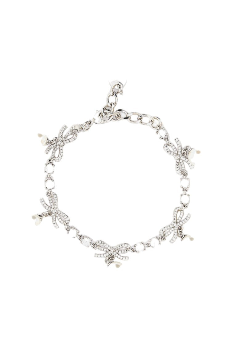 Self-Portrait Silver Crystal Bow Pearl Charm Bracelet