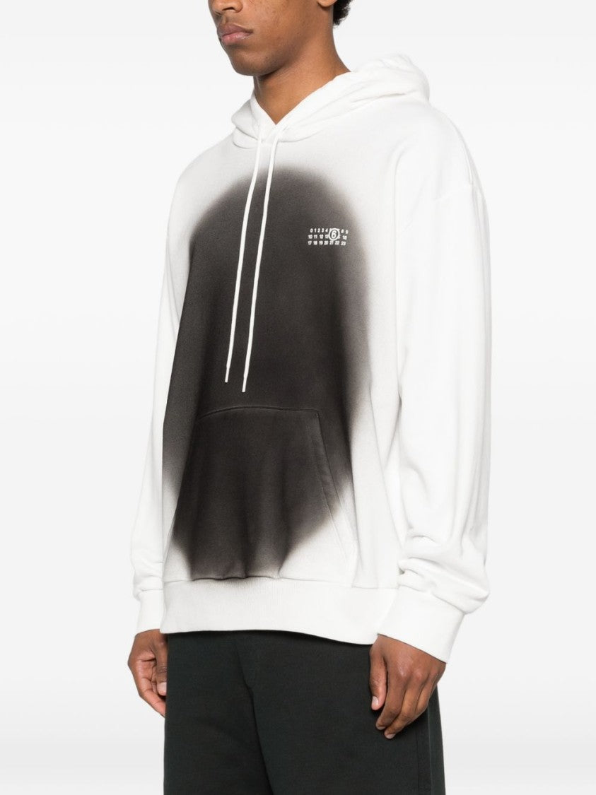Mm6 By Maison Margiela Relaxed Fit White Hoodie With Diffused Black Pattern
