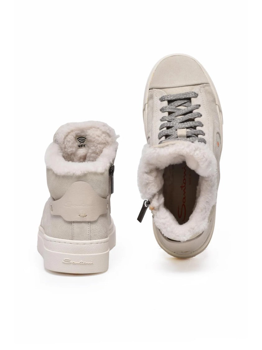 Santoni Suede Shearling Sneakers