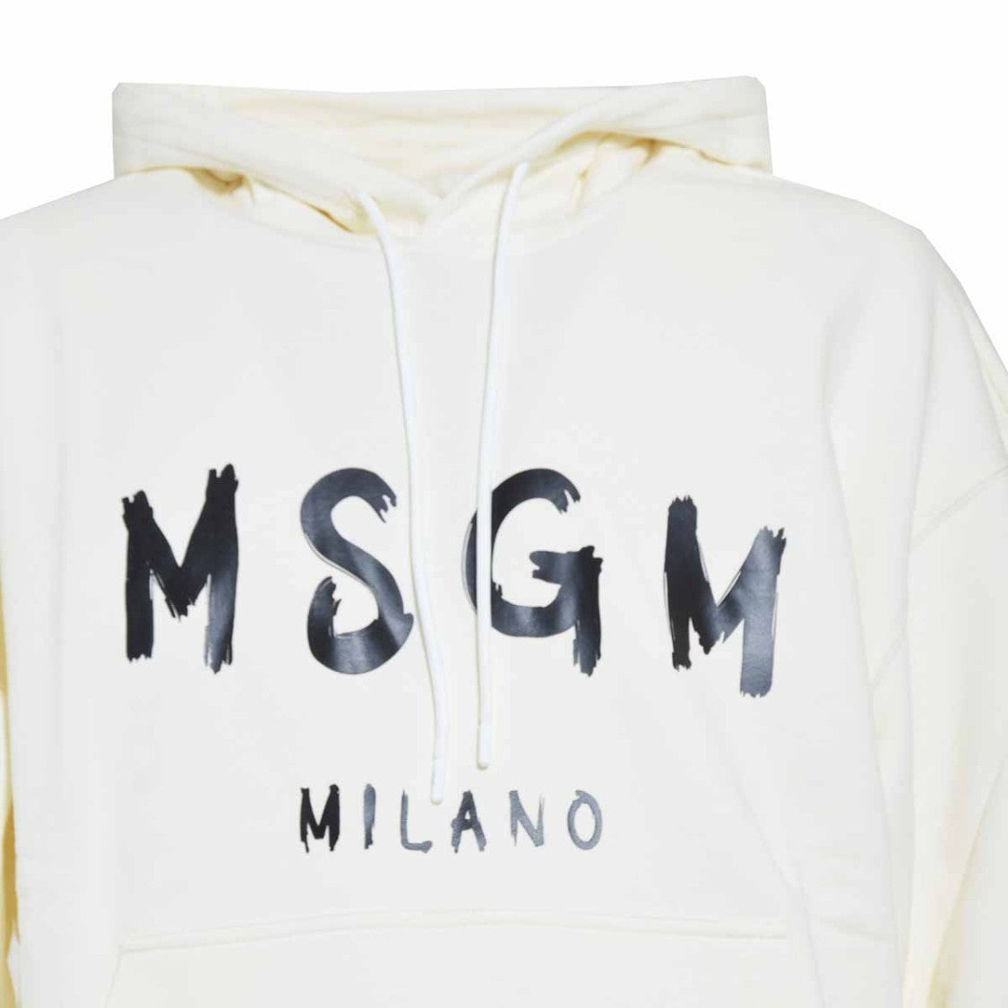 Msgm Cream Cotton Hoodie With Logo Print