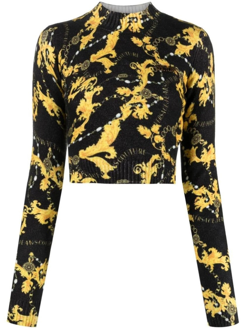 Versace Jeans Couture Cropped Blouse With Striking Golden Motifs