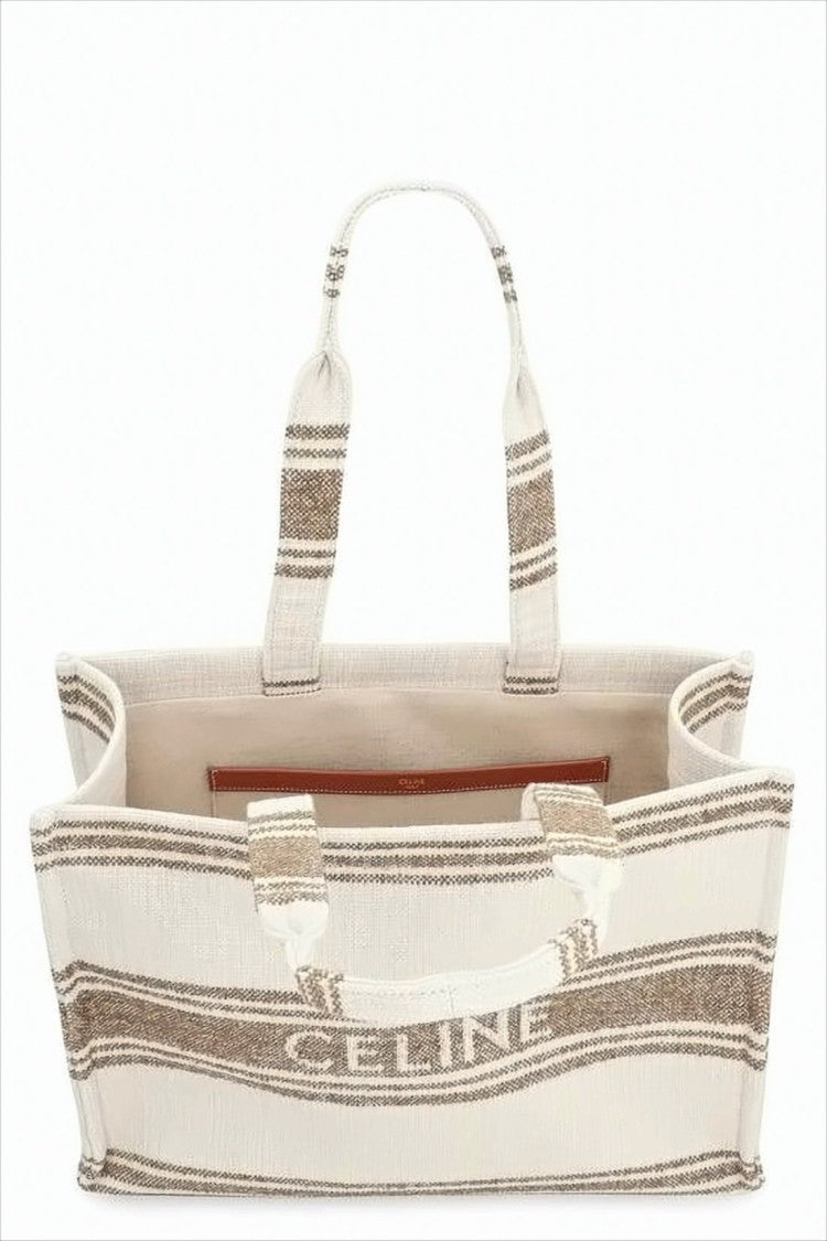 Celine Woven Rectangular Tote Bag With Textured Stripes