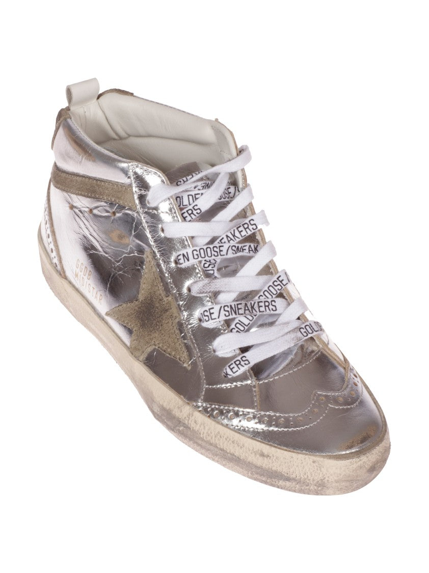 Golden Goose Mid Star Model Silver Leather Sneakers