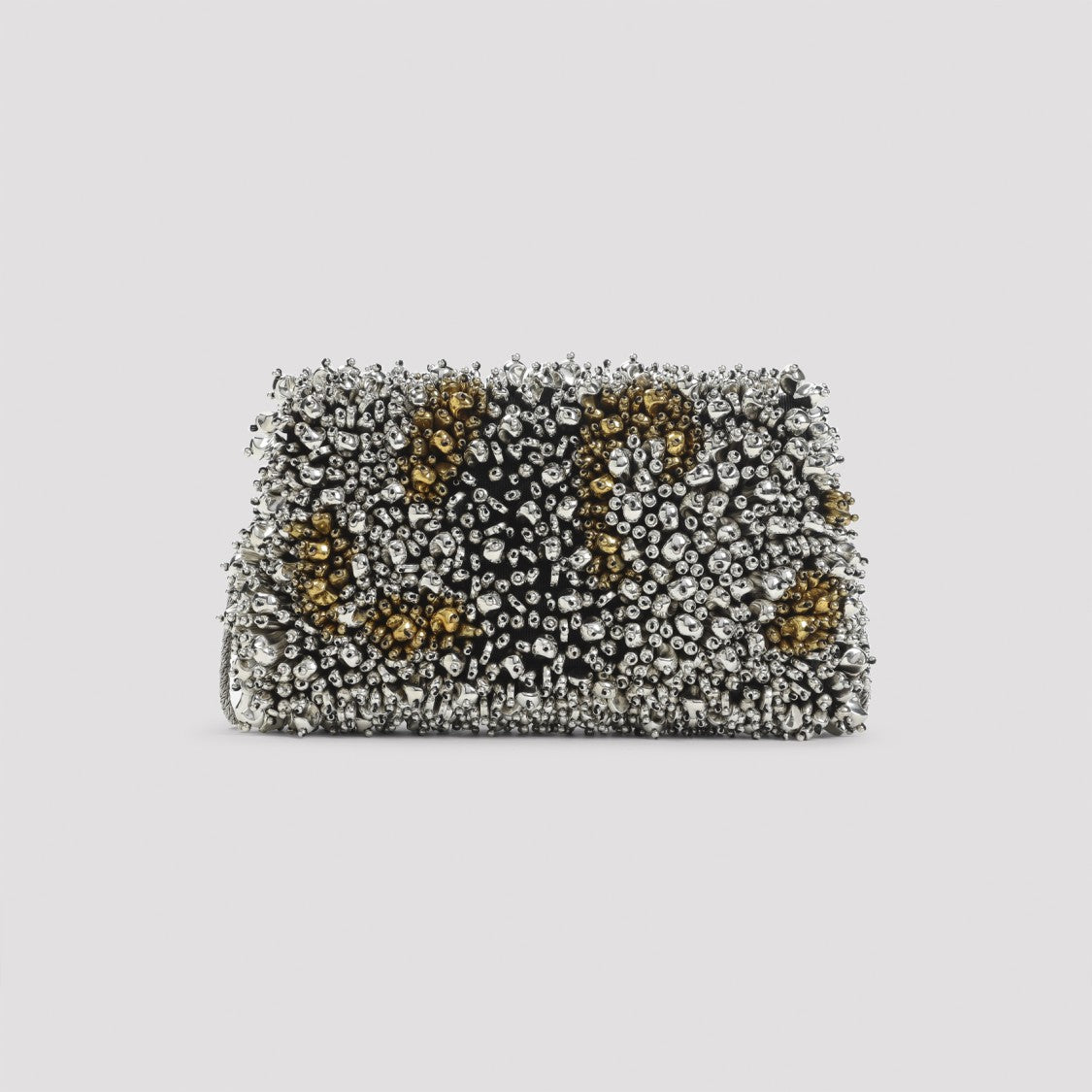 Dries Van Noten Silver Leather Small Embroidered Envelope Clutch