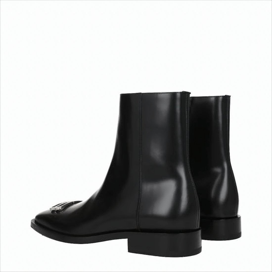 Balenciaga Mid-Ankle Black Leather Boots With Metallic Buckle Detail