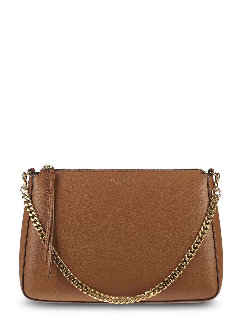 Tory Burch Textured Leather Shoulder Bag With Gold-Tone Chain And Zip Closure