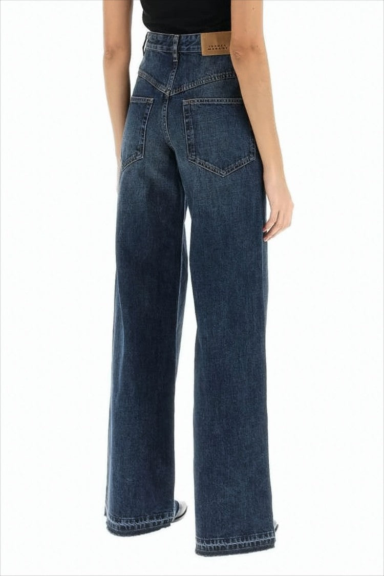 Isabel Marant Wide-Leg Denim Pants With Vertical Seams