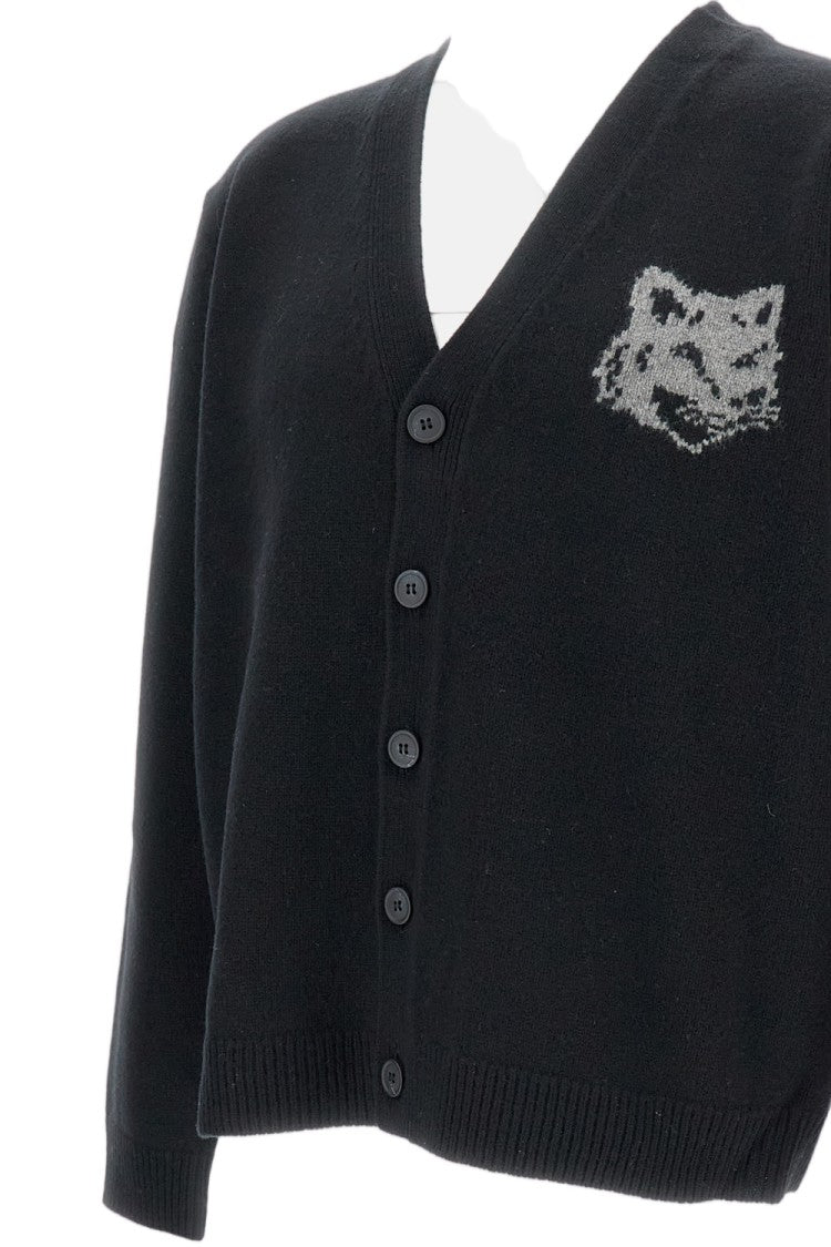 Maison Kitsuné Fox-Head Intarsia Merino Wool Cardigan