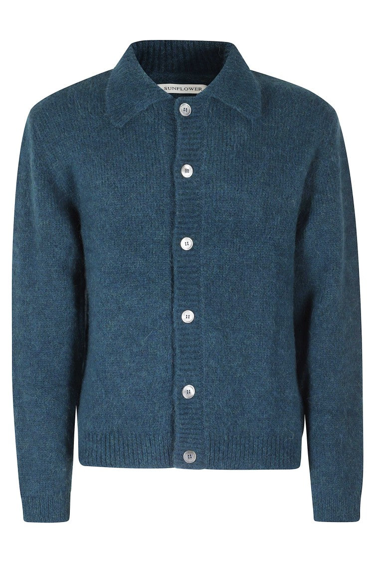 Sunflower Dark Petrol Cropped Ribbed Alpaca-Wool Cardigan
