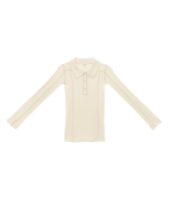 Baserange Ribbed Short Sleeve Polo With Delicate Lettuce Edges