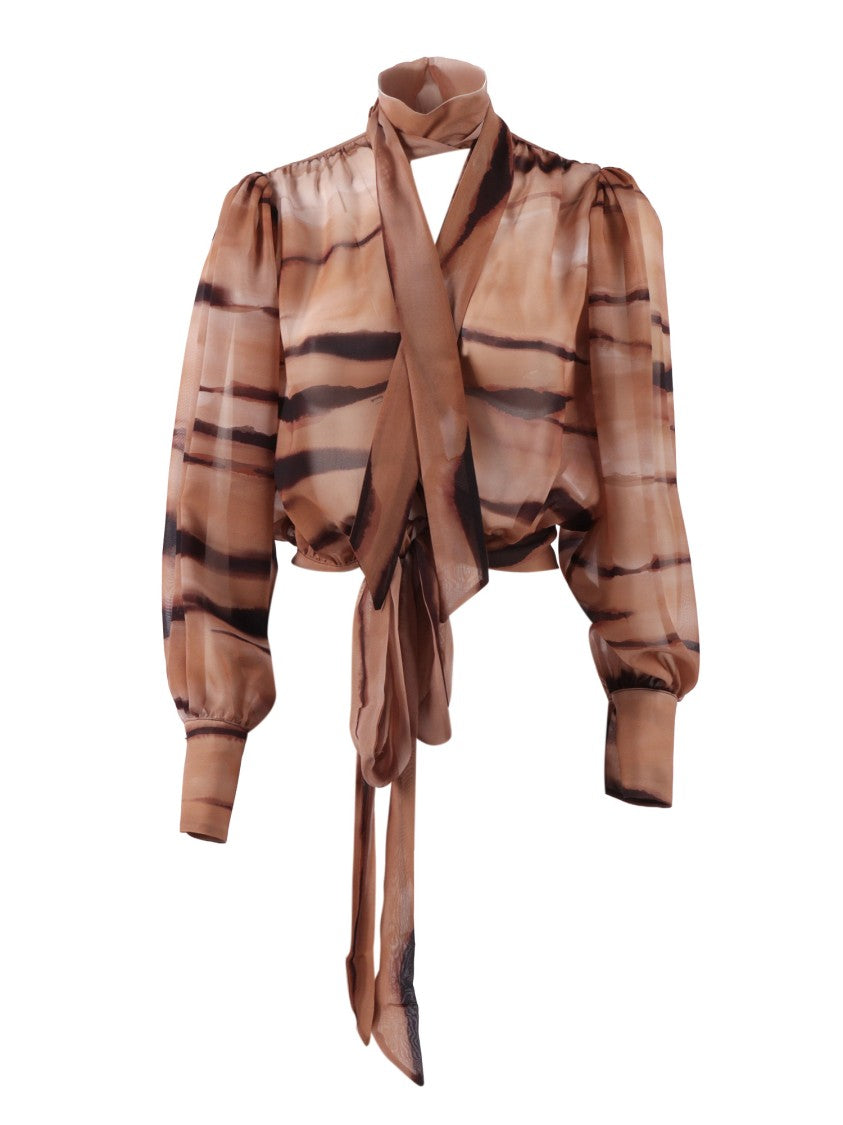 Elisabetta Franchi Cropped Tie Neck Puff Blouse