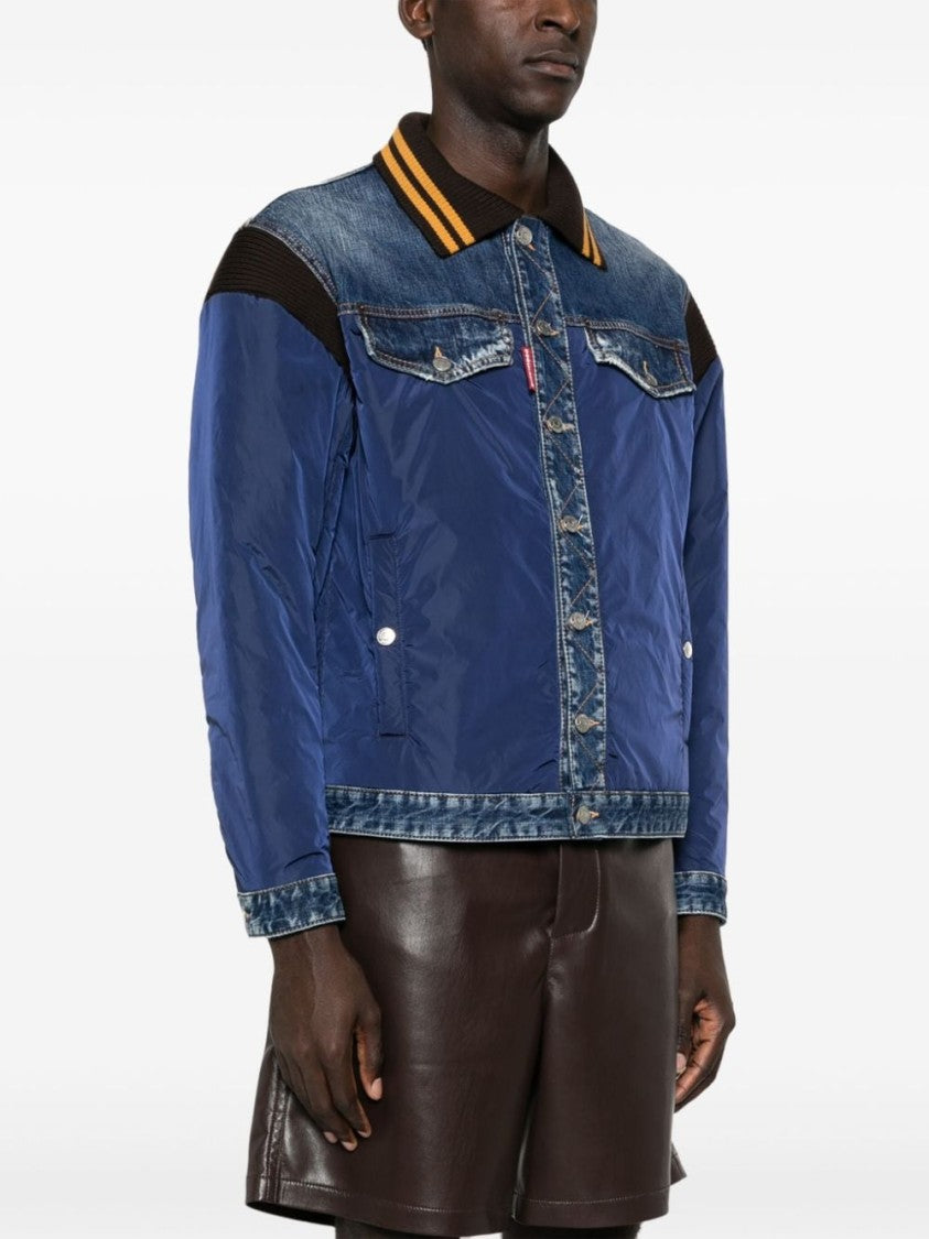 Dsquared2 Navy Blue Panelled Denim Jacket With Ribbed Detailing