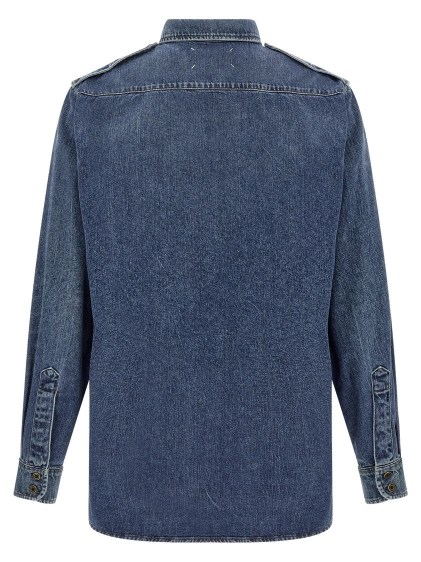 Maison Margiela Used-Effect Cotton Denim Shirt With Unique Badges