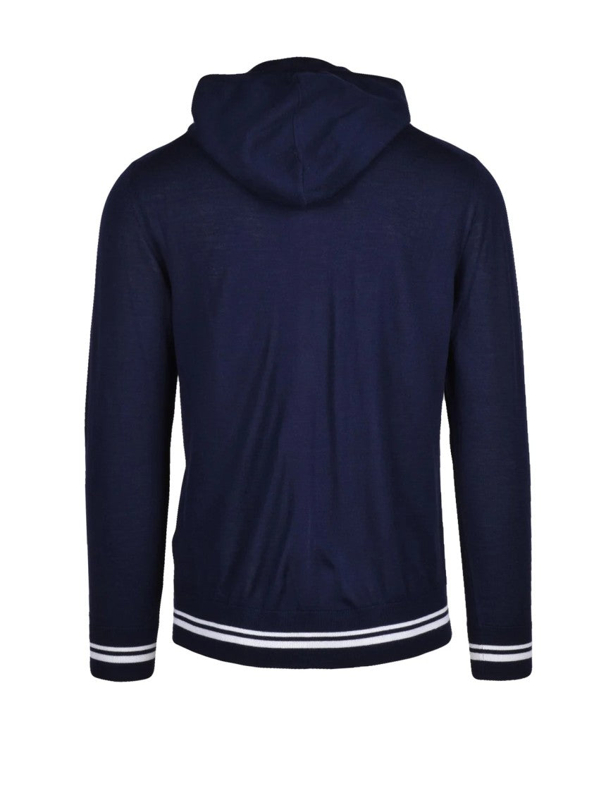 Eleventy Blue Silk-Blend Hooded Cardigan