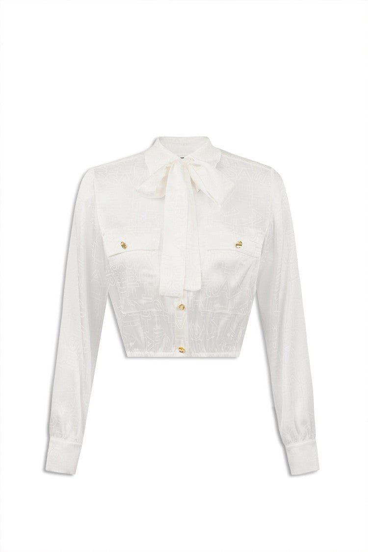 Elisabetta Franchi Cropped Sky Shirt With Bow Tie