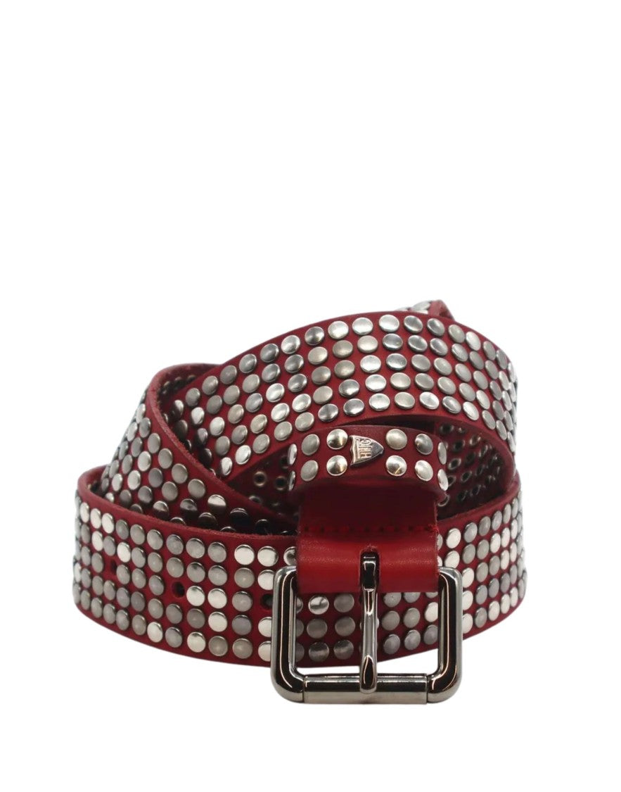 Htc Bordeaux Leather Belt With Iconic Studs And Metal Buckle