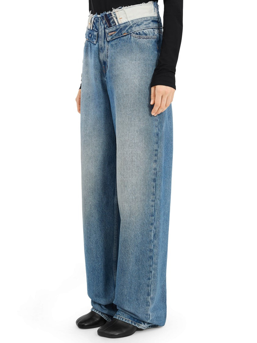 Mm6 By Maison Margiela High-Waisted Wide-Leg Trousers With Vintage-Faded Denim Finish