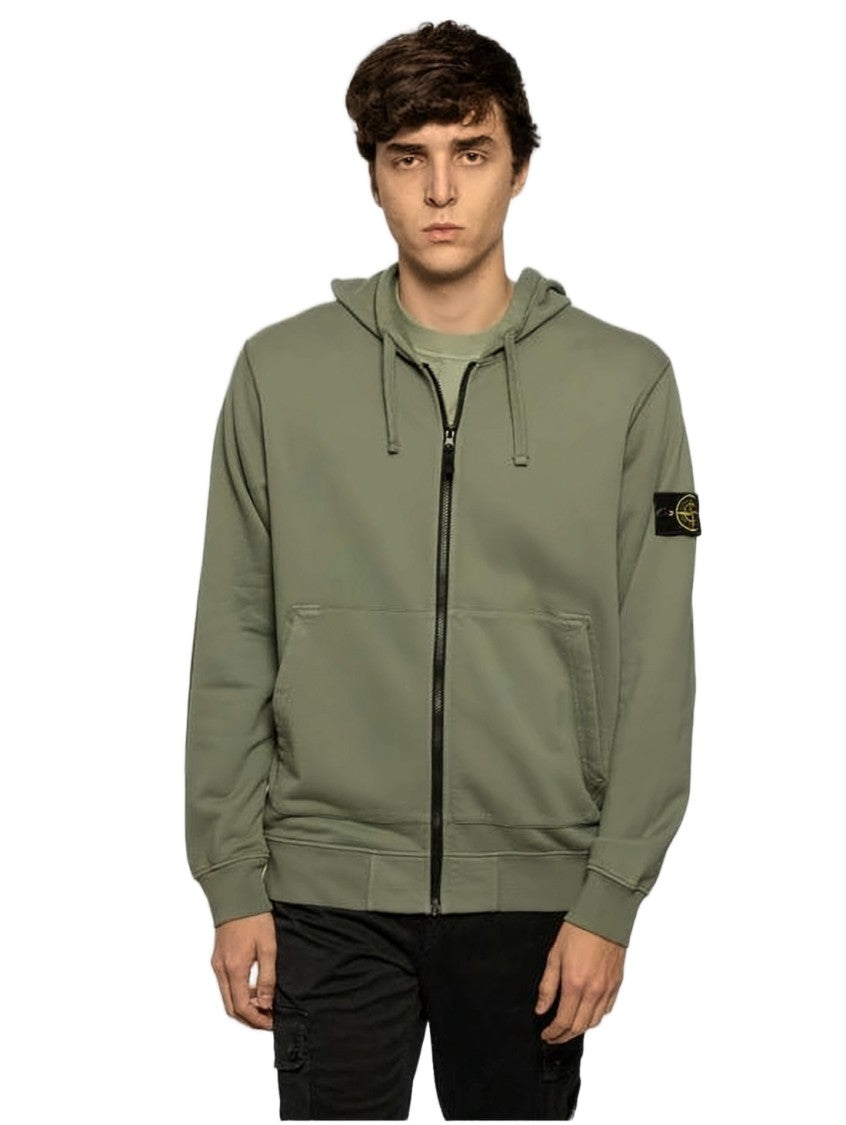 Stone Island Relaxed Fit Zip-Up Hoodie With Distinctive Patch