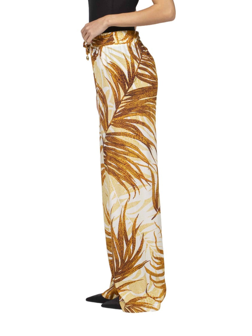 Just Cavalli Reg Tropical Leaf Wide-Leg Pants