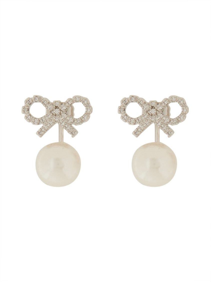 Self-Portrait Bow-Design Earrings With Lustrous Pearl Drop