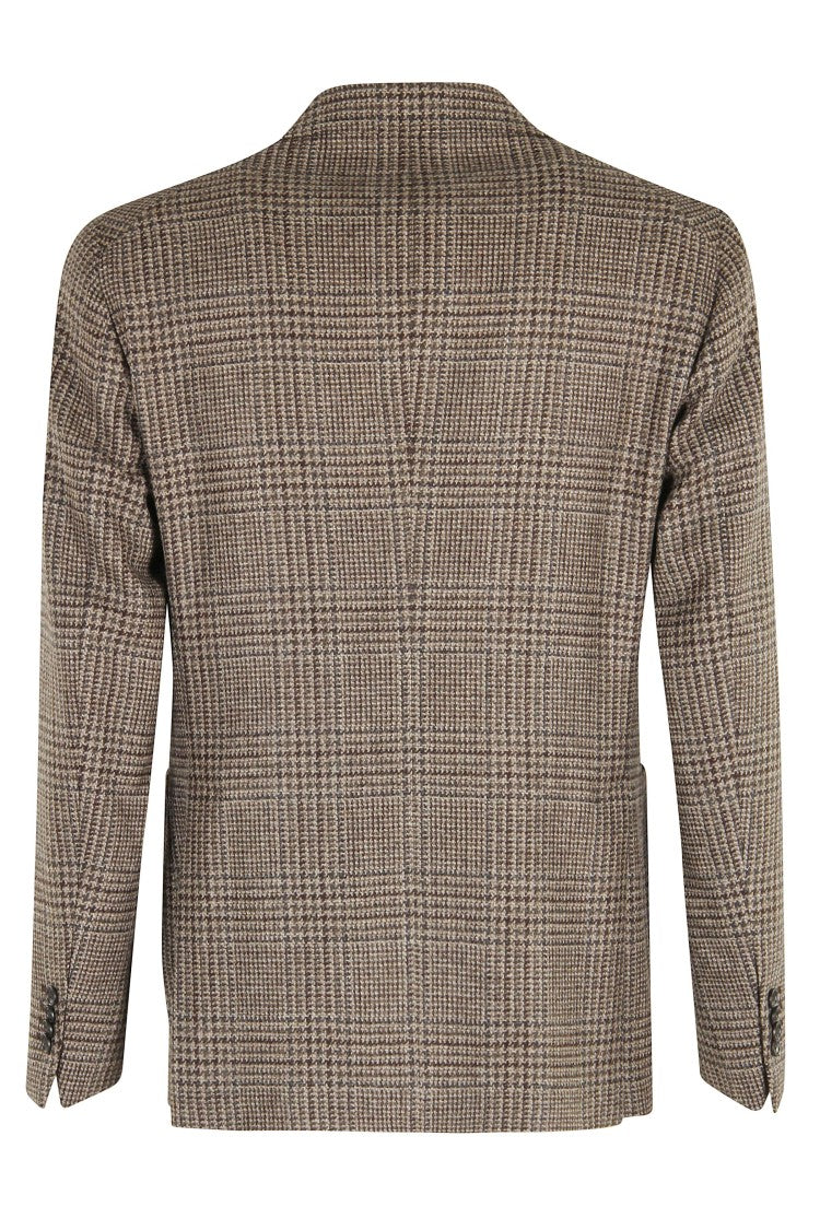 Tagliatore Brown Checkered Wool Cashmere Blazer With Peaked Lapel