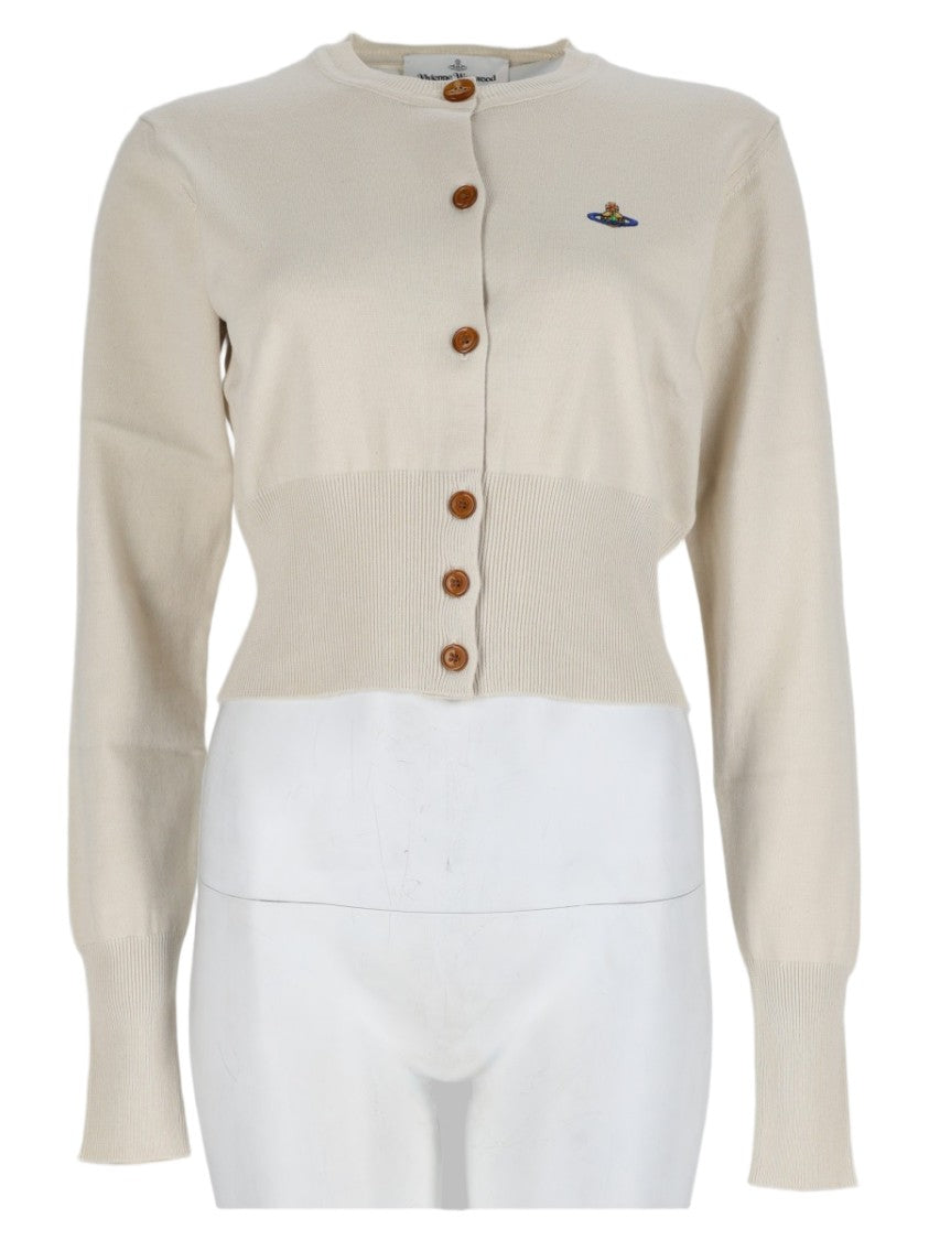 Vivienne Westwood White Buttoned Emblem Cotton-Blend Cardigan