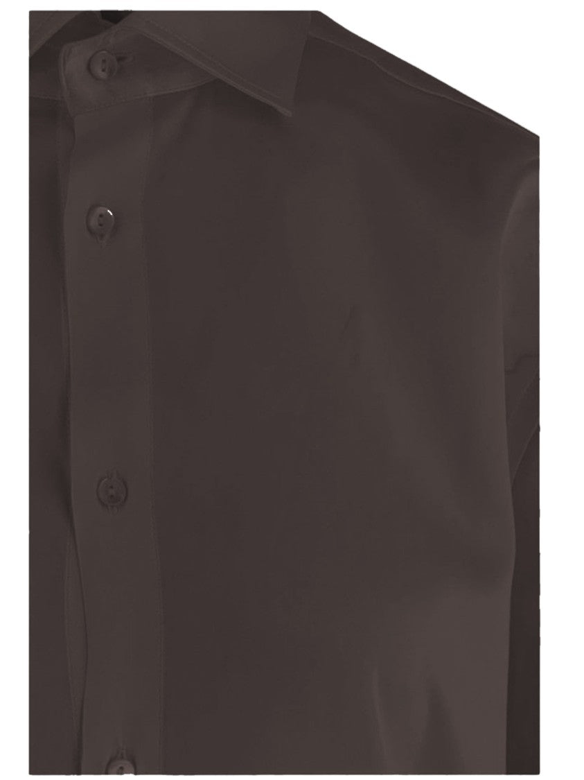 Her Shirt Brown Classic Collar Curved Hem Stretch Silk Shirt