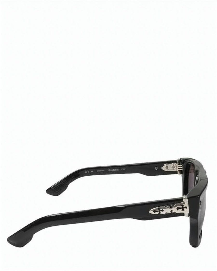 Chrome Hearts Rectangular Black Acetate Sunglasses With Silver Accents