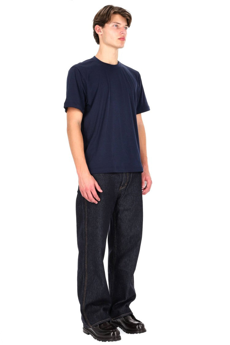 Eleventy Blue Double-Trim Cotton T-Shirt