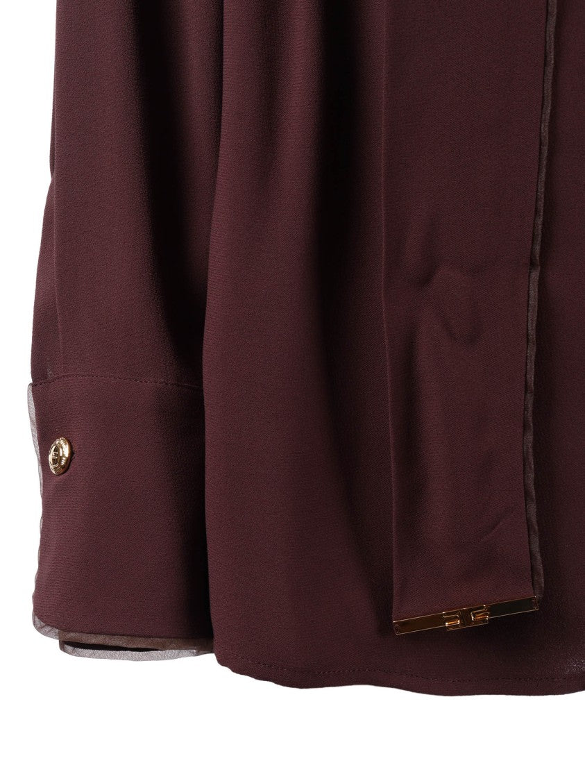 Elisabetta Franchi Burgundy Draped Scarf Blouse