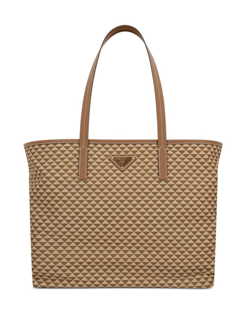 Prada Diamond Pattern Tote Bag With Leather Handles