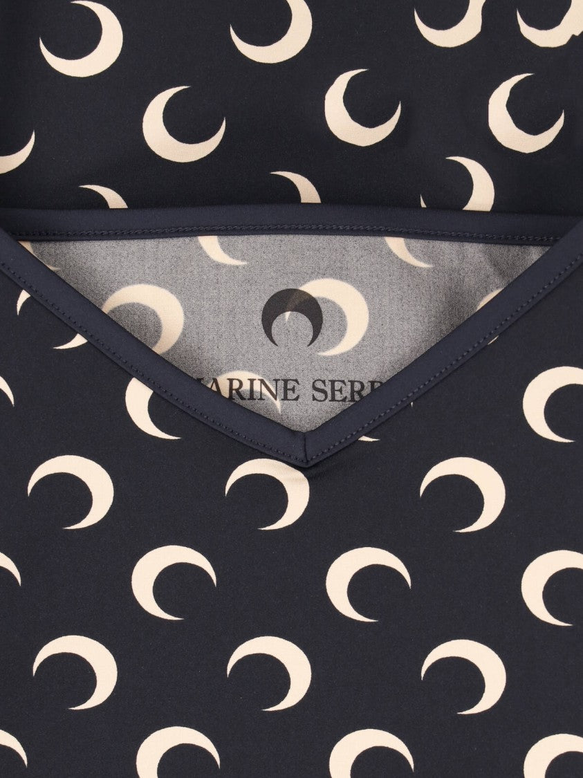 Marine Serre Black Crescent Moon Pattern Crop Top