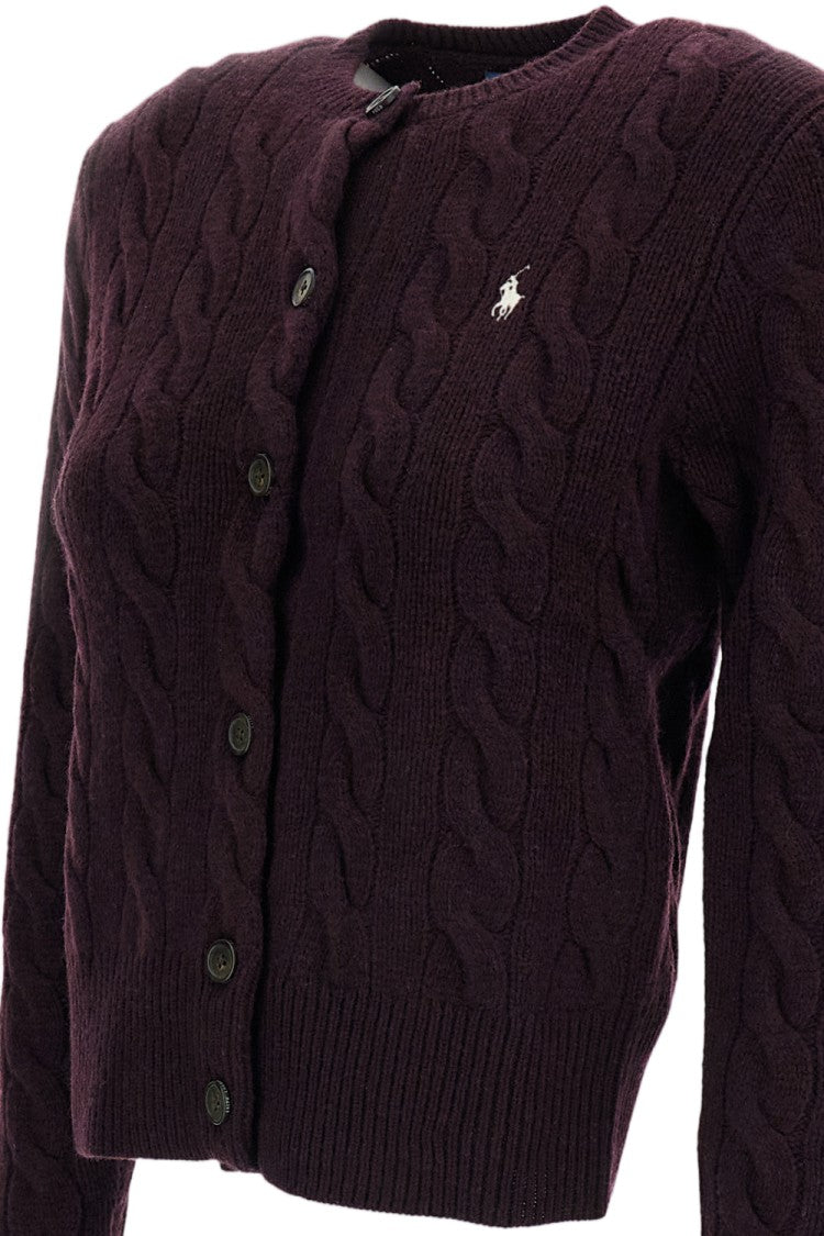 Polo Ralph Lauren Brown Cable-Knit Wool-Cashmere Blend Cropped Cardigan