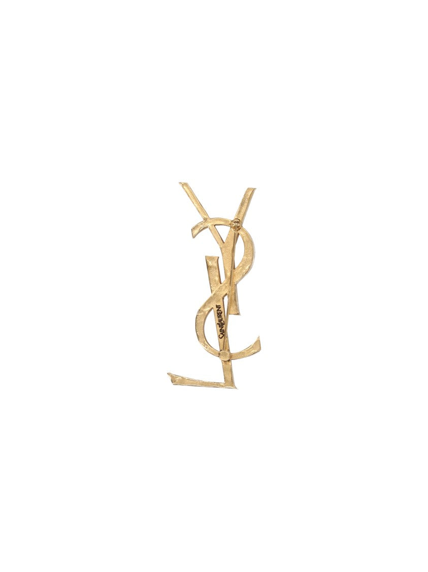 Saint Laurent Gold Monogram Brass Brooch