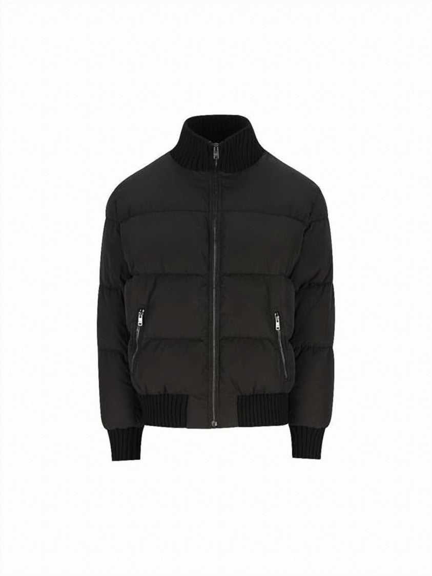 Prada High Ribbed Collar Padded Jacket With Zip Pockets