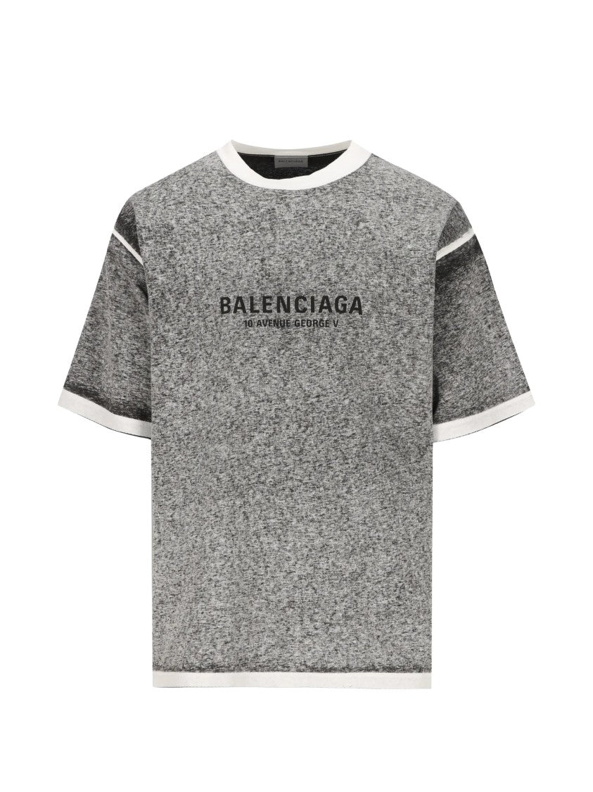 Balenciaga Heathered Grey Medium Fit T-Shirt With Contrasting Ribbed Trims