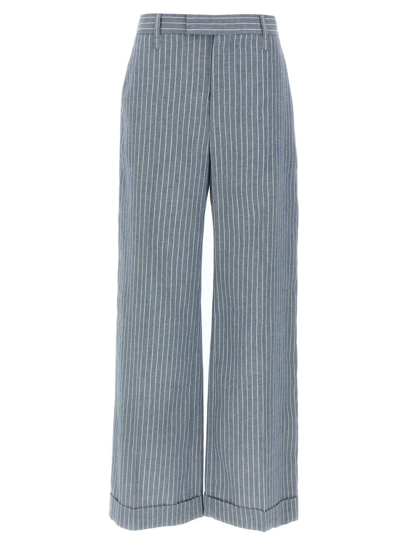 Brunello Cucinelli Pinstripe Linen And Hemp Wide-Leg Pants