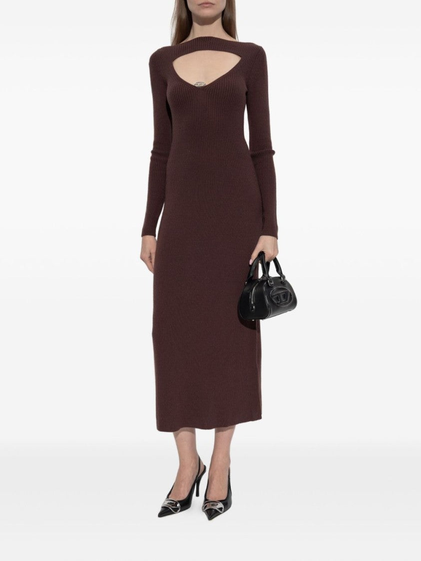Diesel Ribbed Knit Midi Dress With Cut-Out Neckline
