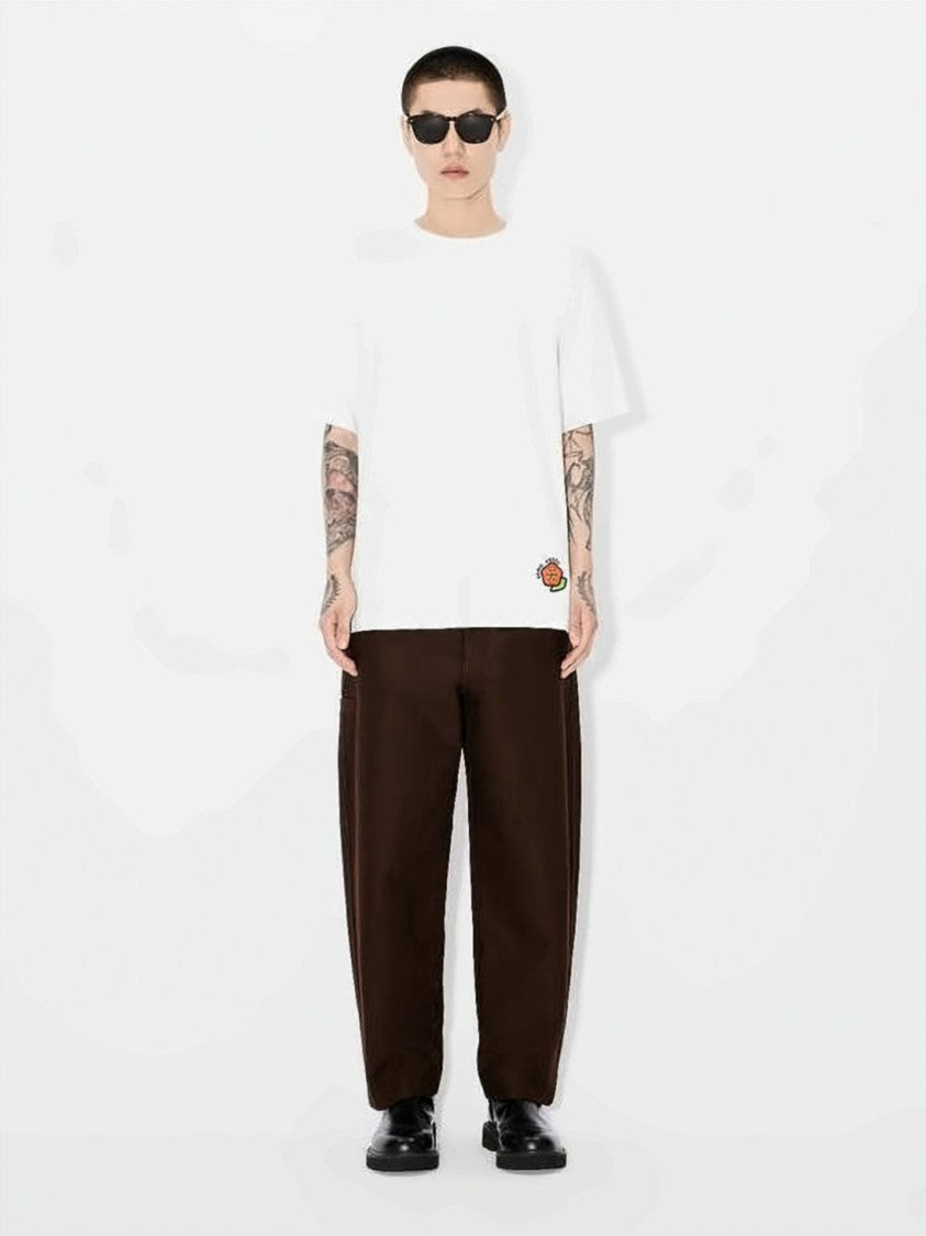 Kenzo Relaxed Fit White Cotton T-Shirt With Flower Embroidery