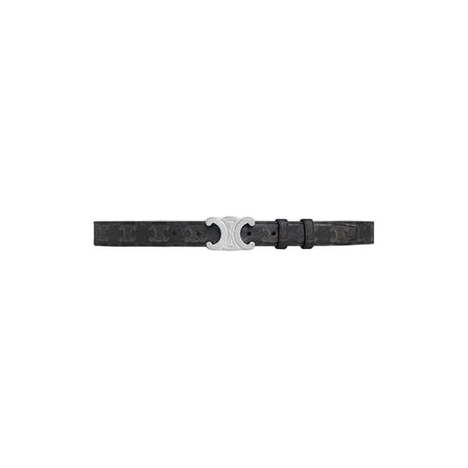 Celine Slim Leather Belt With Subtle Monogram Pattern