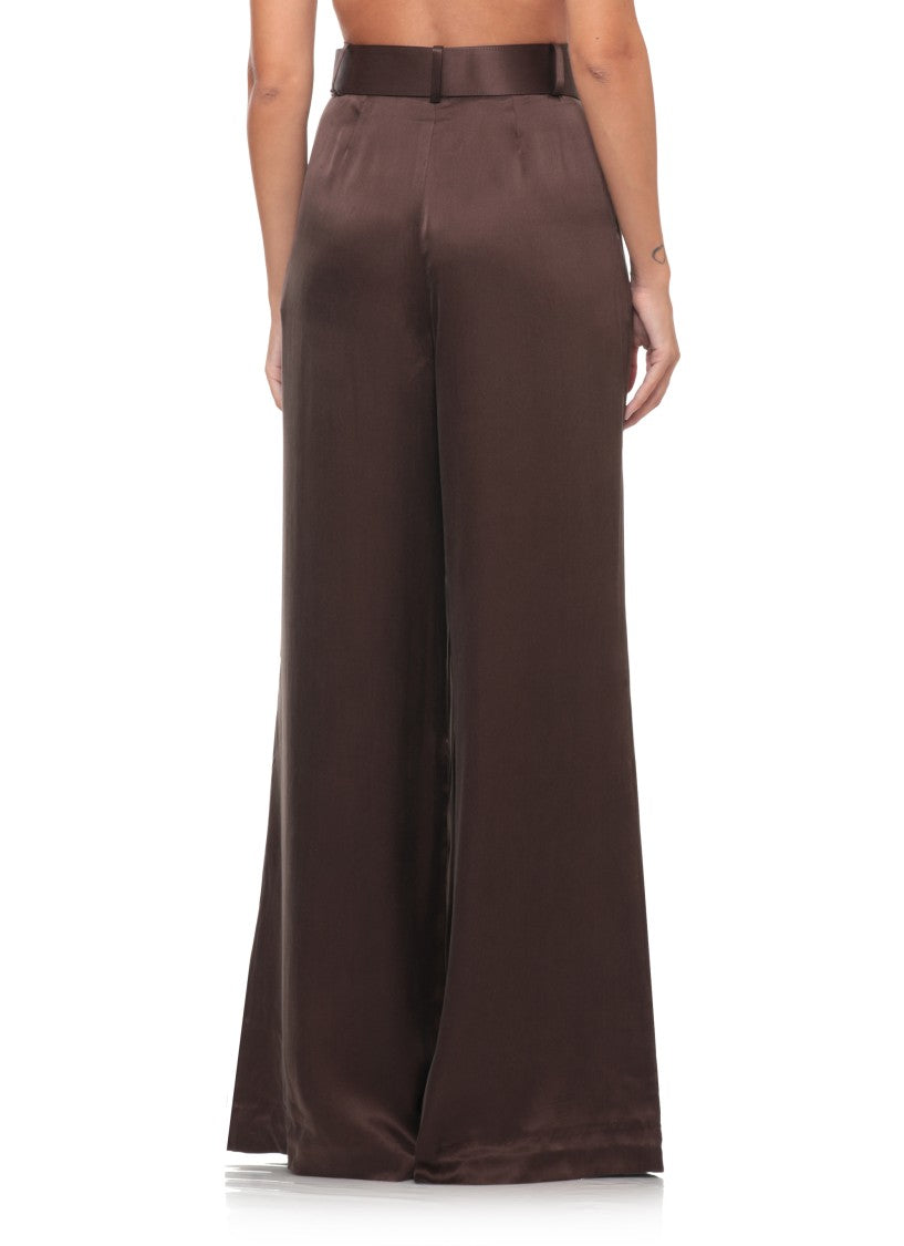 Zimmermann High-Waist Brown Silk Trousers With Pleated Front