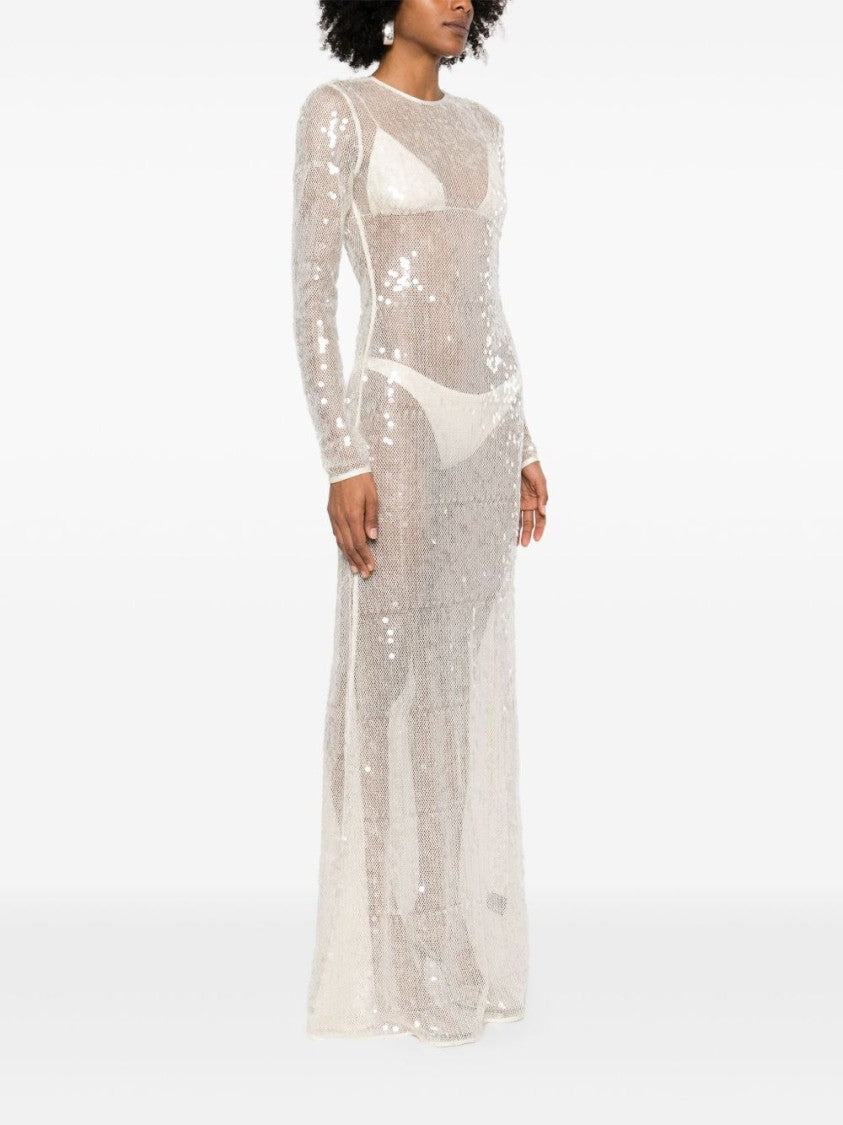 David Koma Light Beige Sequin Dress With Open Back